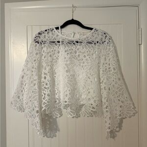 White Floral Lace Bell-Sleeve Top & Skirt Set